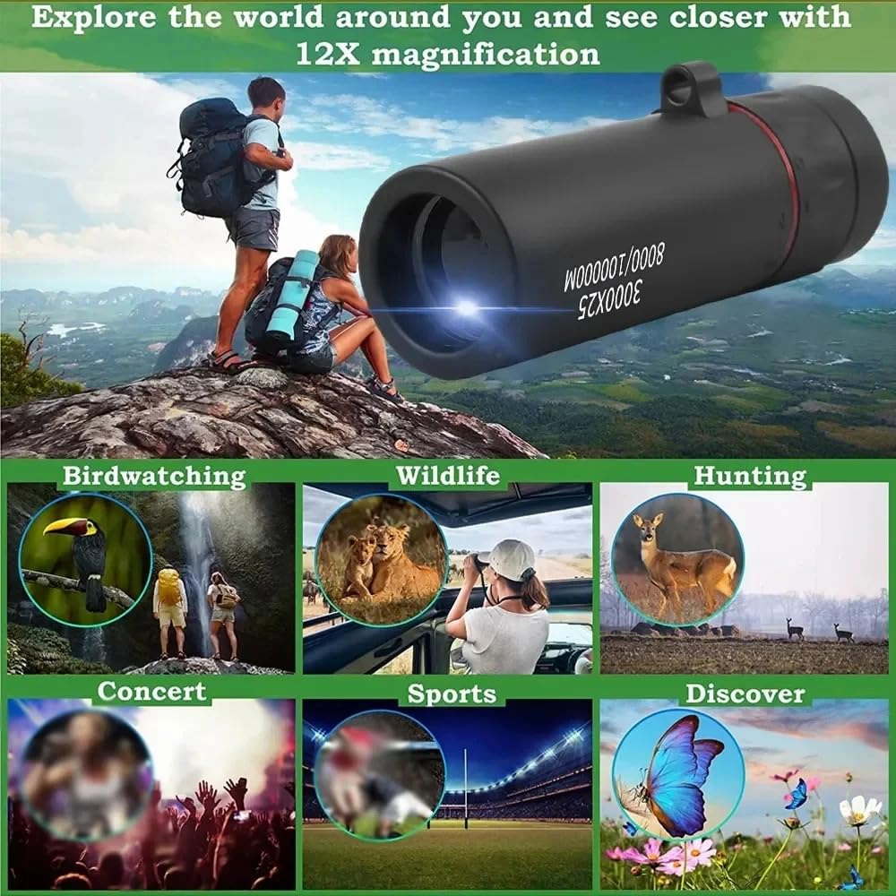 Portable Binoculars, 3000x25 Long Focus HD Professional Monocular for Adult Outd