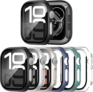 JERXUN 6 Pack Case with Screen Protector for Apple Watch Series 11/10 46mm | Face Cover with Tempered Glass for iWatch 11/10 46mm, Scratch Resistant, Sensitive Touch Protection Hard PC Bumper