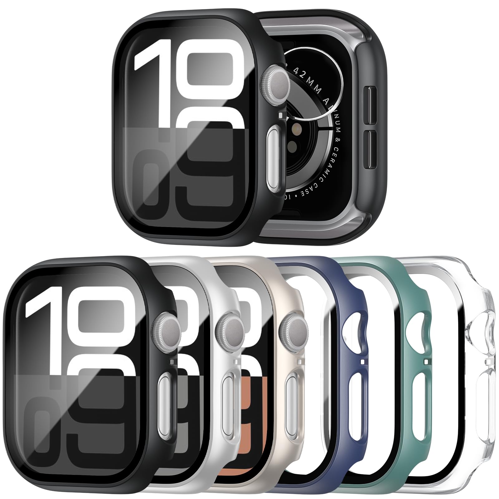 JERXUN 6 Pack Case with Screen Protector for Apple Watch Series 11/10 46mm | Fac