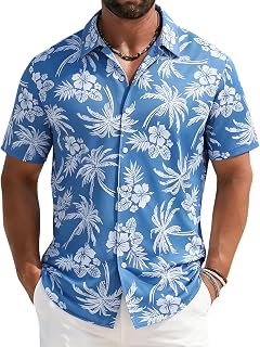 ELETOP Men's Hawaiian Shirt Tropical Beach Short Sleeve Casual Shirt