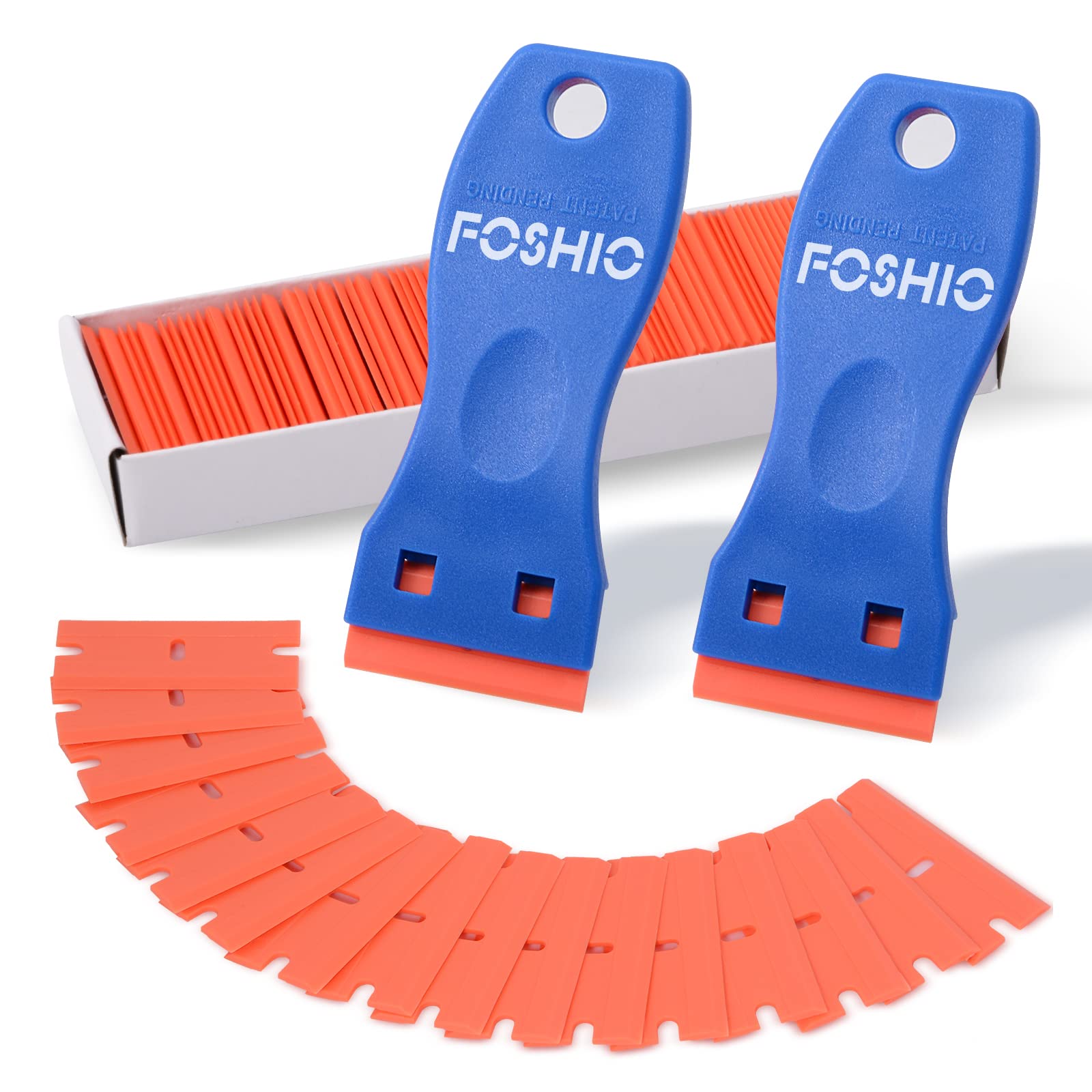 FOSHIO Plastic Razor Blade Scraper Include 2PCS Scraper Tool and 100PCS Blades f