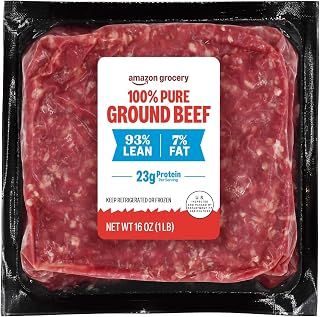 Amazon Grocery, 100% Pure Ground Beef, 93% Lean / 7% Fat, 1 Lb