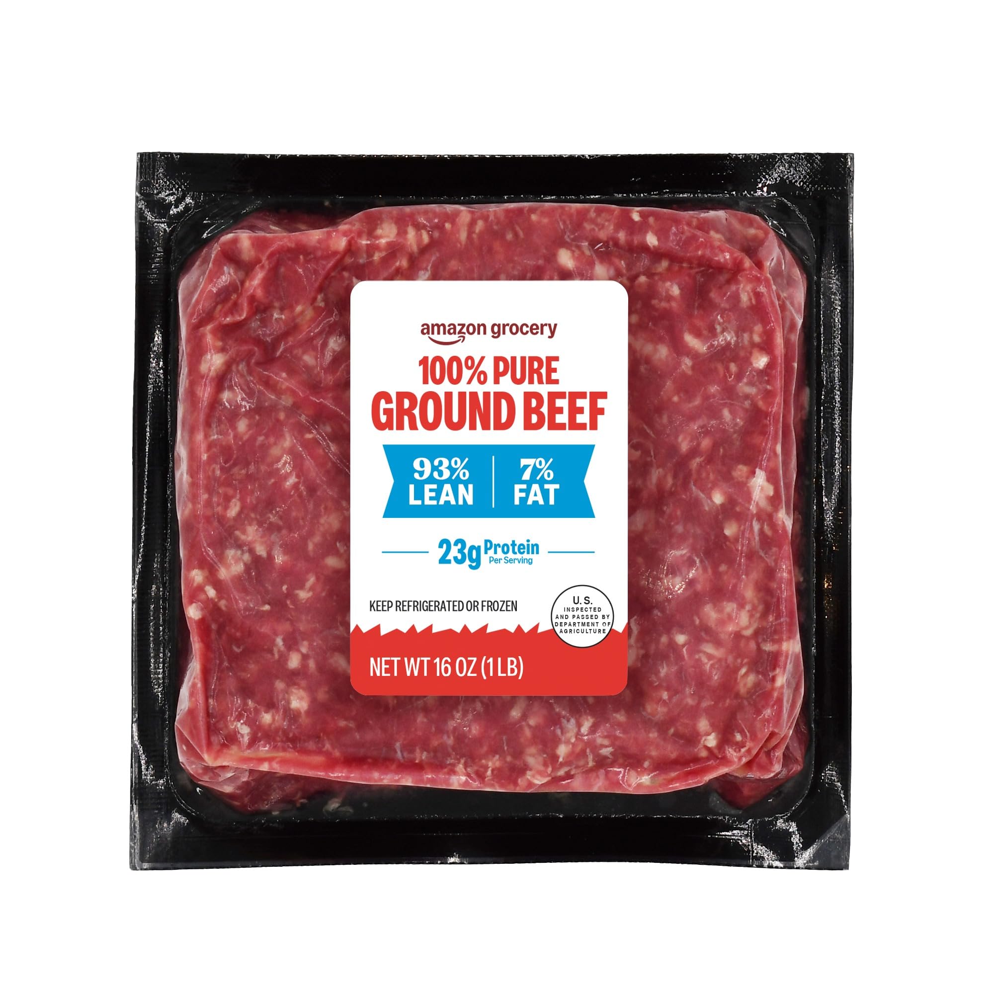 Amazon Grocery, 100% Pure Ground Beef, 93% Lean / 7% Fat, 1 Lb