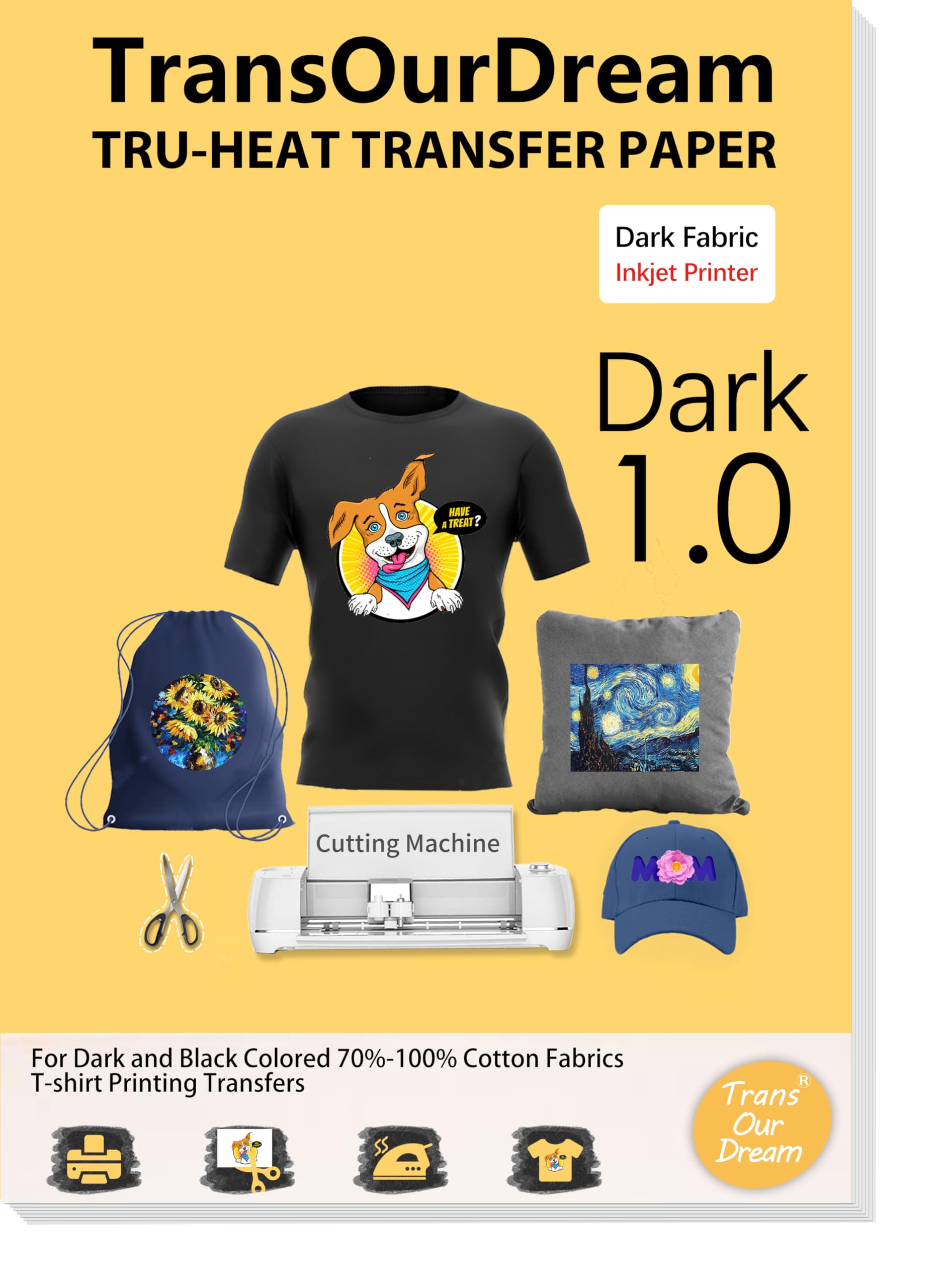 TransOurDream Heat Transfer Paper for Dark T Shirts(20 Sheets, 8.5x11),Printable