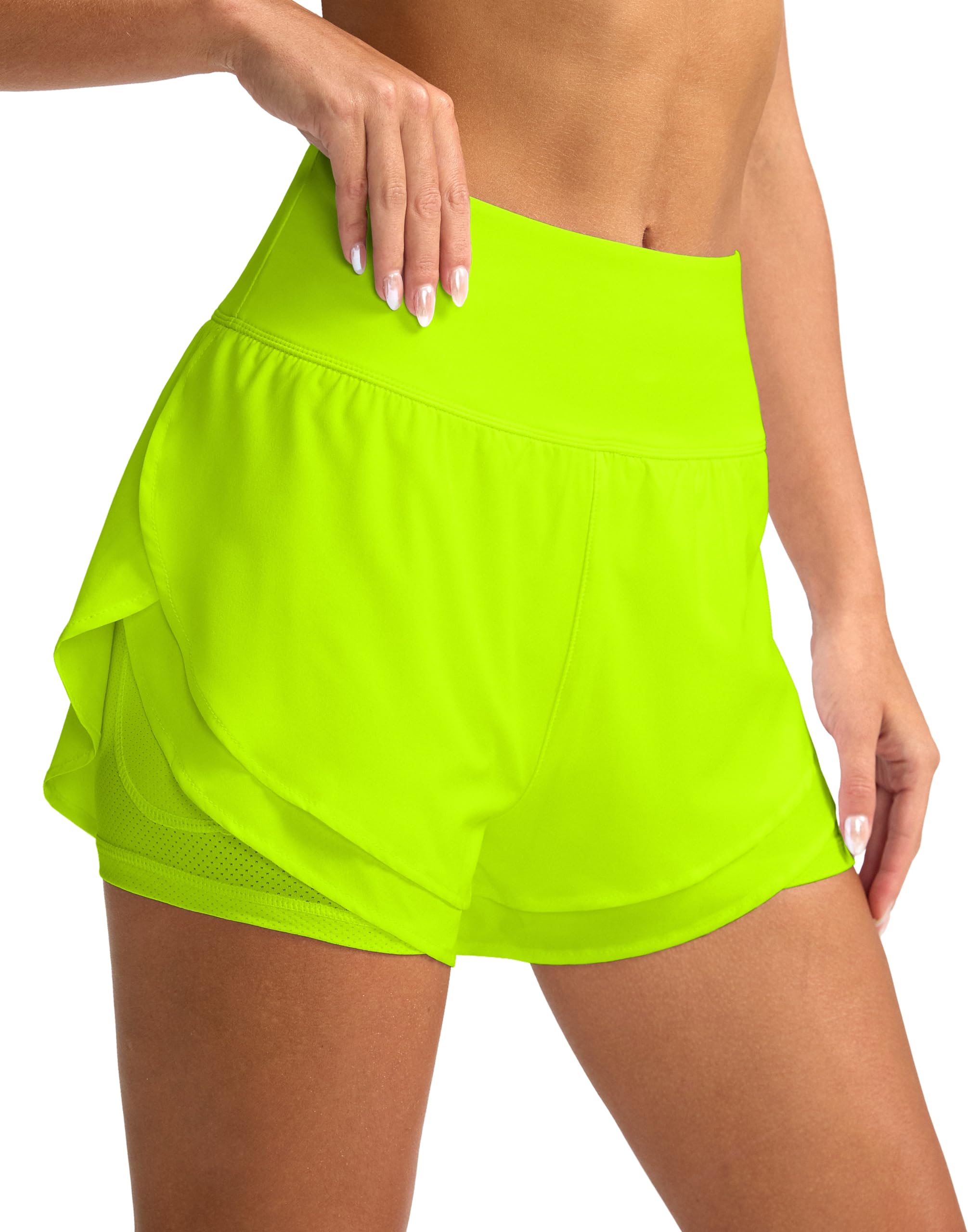 SANTINY 2 in 1 Running Shorts for Women with 3" High Waist Pockets Workout Athle