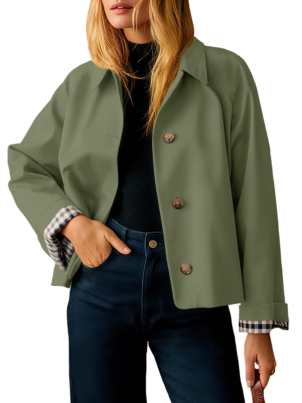 Tankaneo Ladies Lightweight Single Breasted Short Trench Coat Jackets