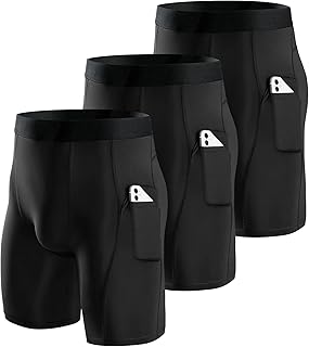Niksa 3 Pieces Running Tights Men Short Shorts Basic Compression Men Shorts Workout with Cell Phone Pocket Quick Dry Breathable Shorts