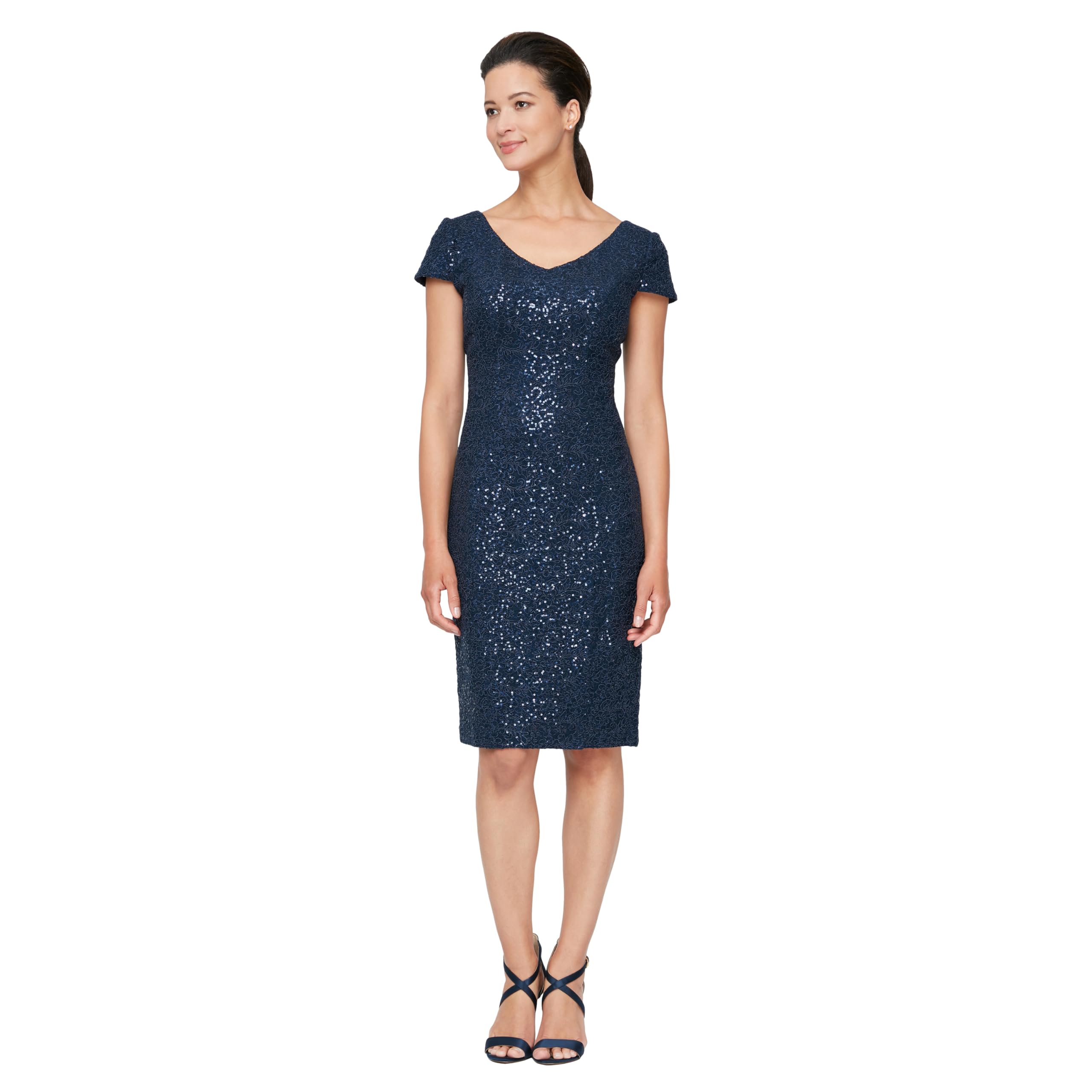 Alex Evenings Women's Short Floral Embroidered Cocktail Sheath Dress, Wedding Gu