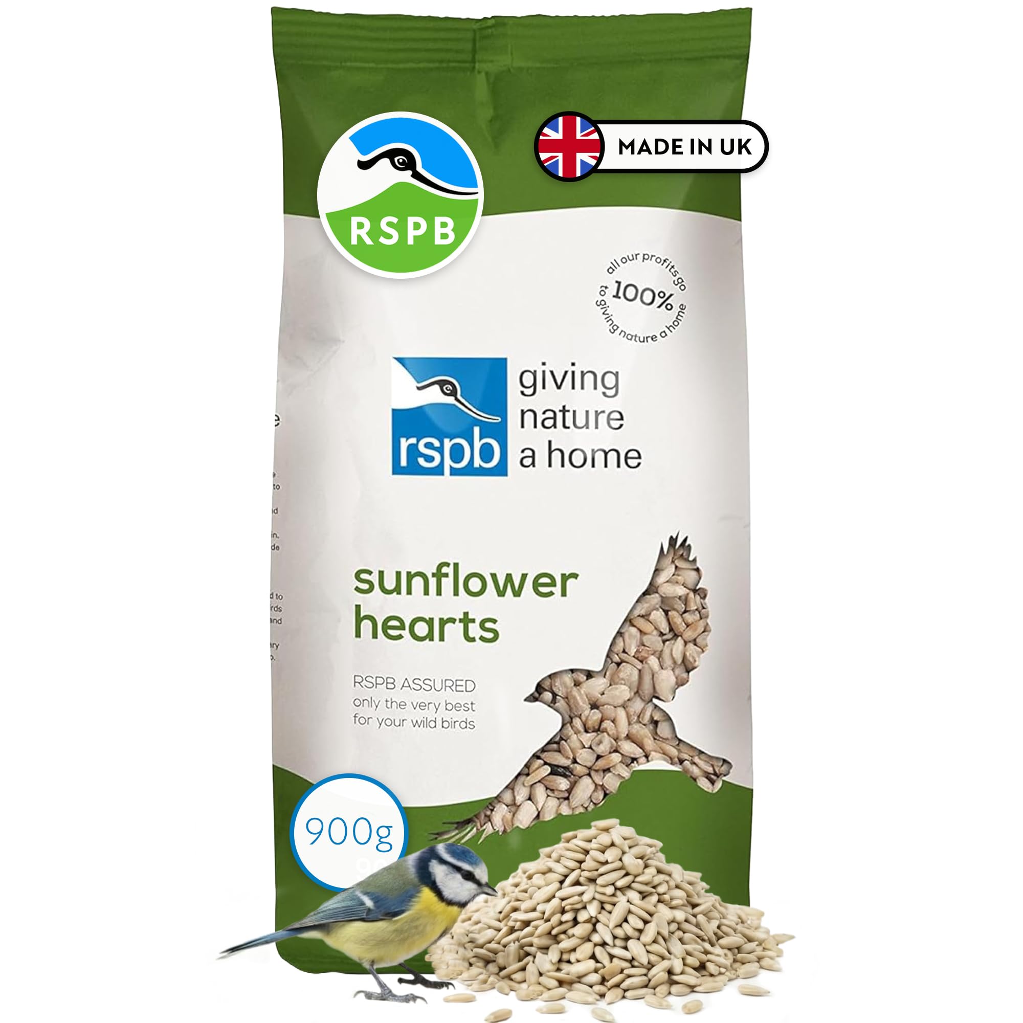 RSPB - Sunflower Hearts for Birds, High Energy and Protein, Wild Bird Food, Husk