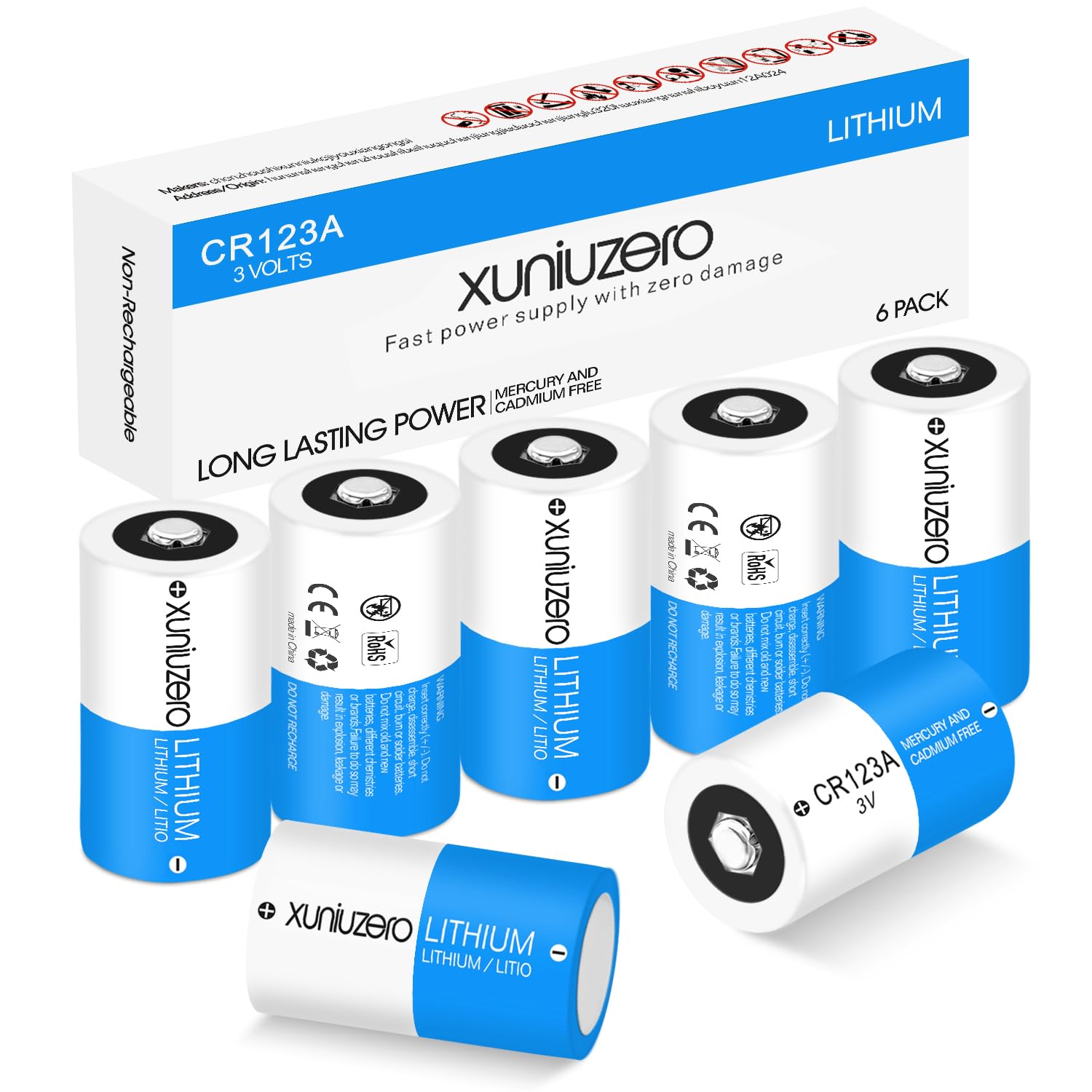 XUNIUZERO CR123A 3V Batteries (6-Pack) Photo Non-Rechargeable Lithium Battery 3 