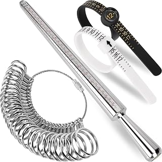 Ring Sizer Measuring Tool Kit, Ring Mandrel Measurer, 27 PCS Premium Steel Measuring Ring Tool, US Ring Size 0-13, 2 PCS Reusable Finger Size 1-17 USA Rings Size with Magnified Glass