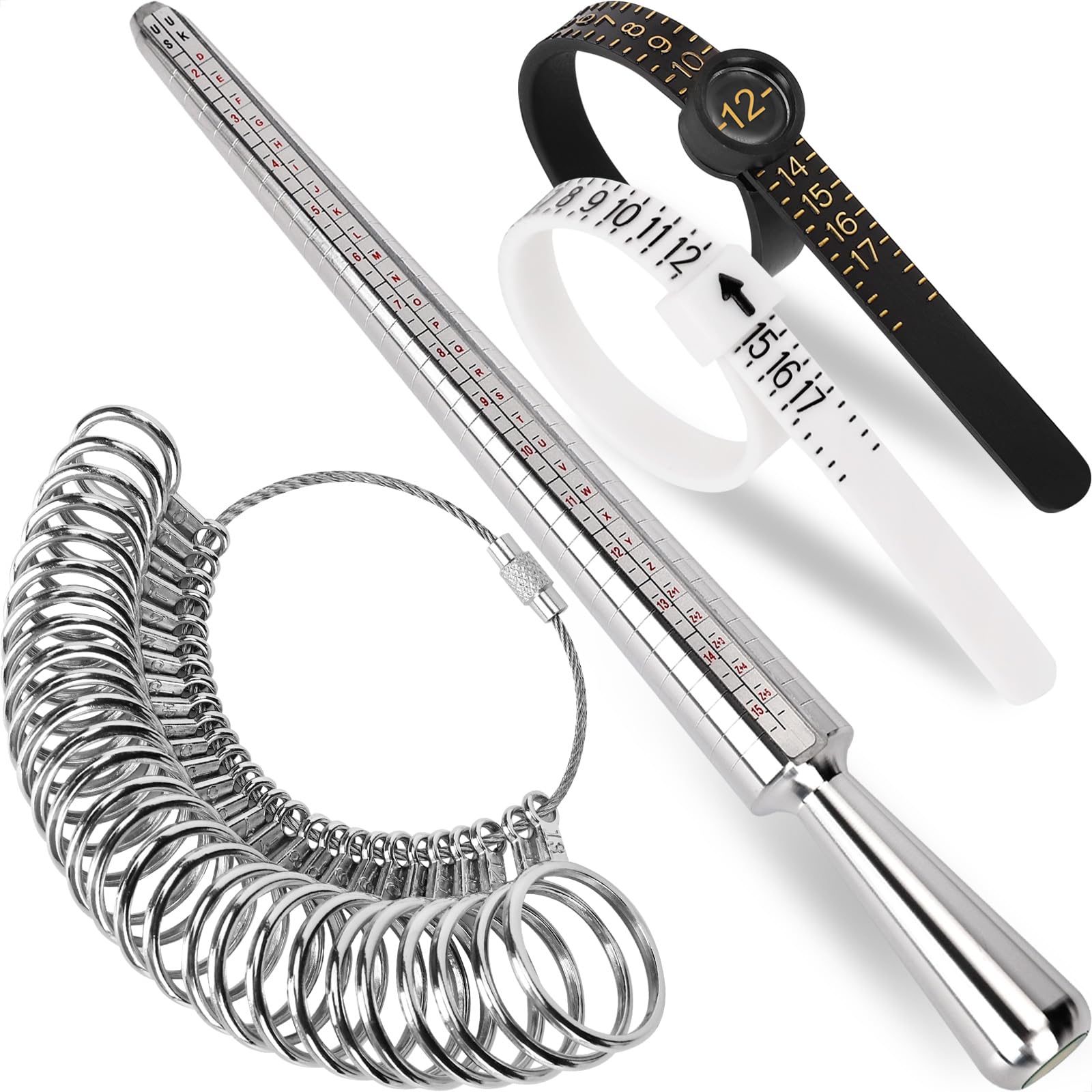 Ring Sizer Measuring Tool Kit, Ring Mandrel Measurer, 27 PCS Premium Steel Measu