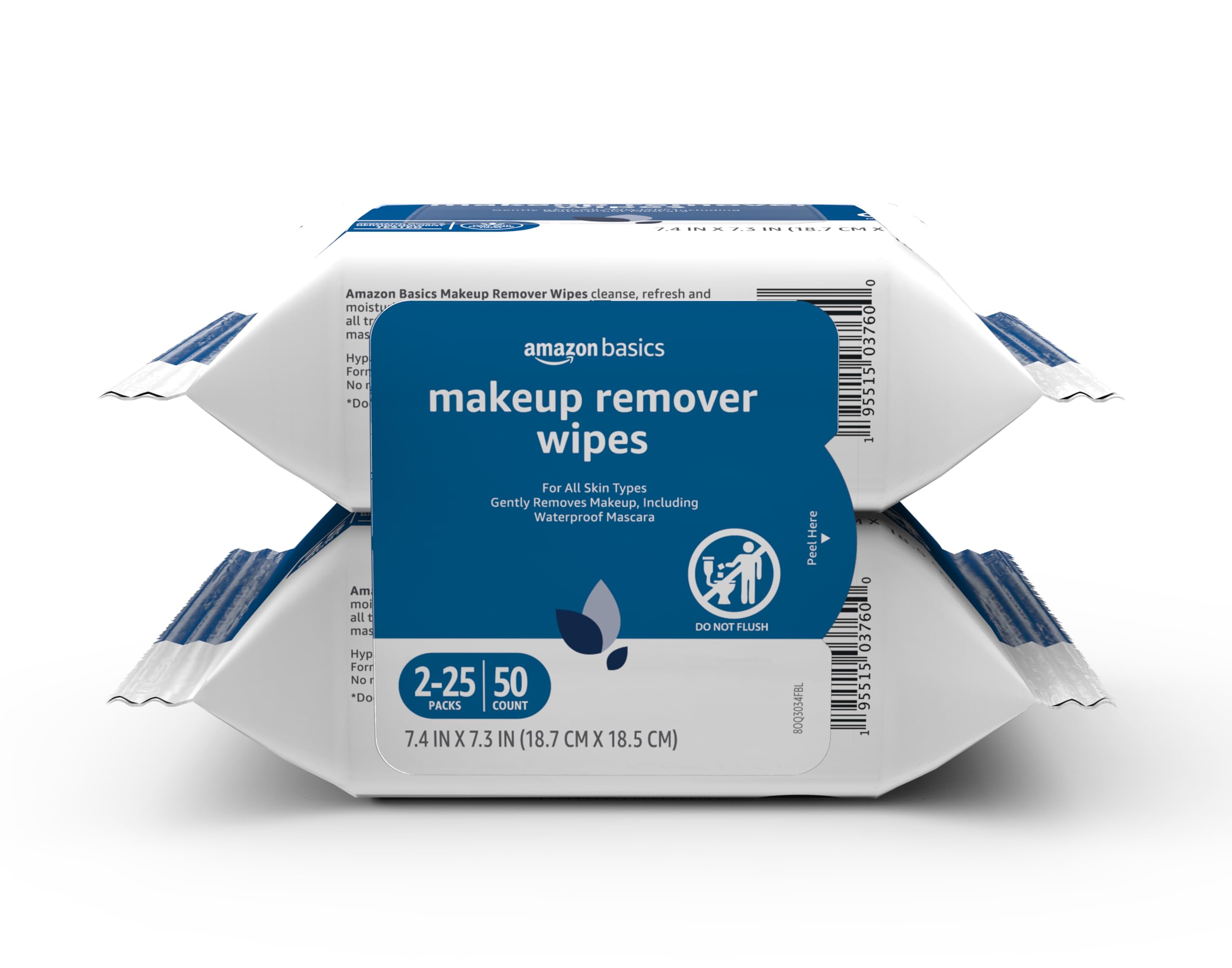 Amazon Basics Makeup Remover Wipes, Gentle Cleansing, Dermatologist Tested, pH-B
