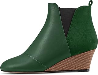 HDEUOLM Women's Half Wedge Esparto Heel Round Toe Ankle Boots Slip-on Wedding Cute 5 CM Heels Shoes