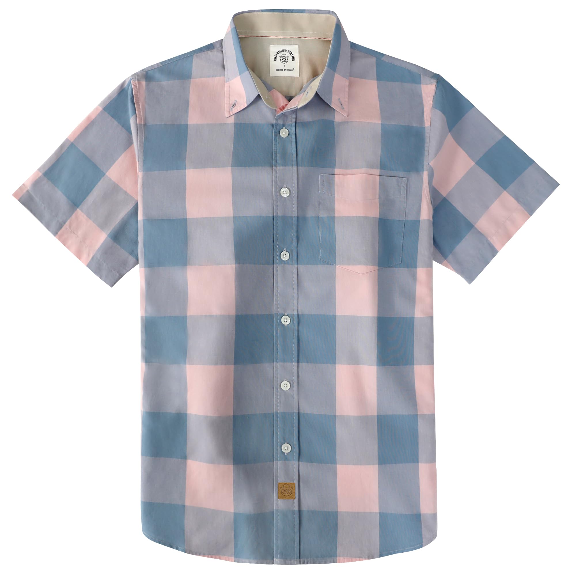 Dubinik® Men's Casual Plaid Cotton Short Sleeve Shirts with Pockets