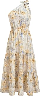 CIDER Women's Maxi Floral Dresses One Shoulder Tie Long Dresses Trendy Flowy Summer Outfits