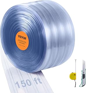 Strip Curtain, 150' Length x 8" Width x 0.08" Thickness, Clear Ribbed PVC Curtain Strip Door Bulk Roll, Plastic Door Strips for Doorways of Supermarket, Garage, Warehouse, Barn, Pet Animal House
