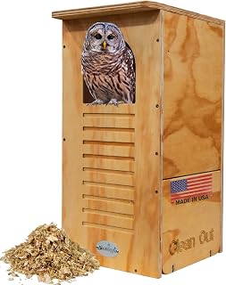 JCs Wildlife Barred Owl Box DIY Assembly Kit, Plywood Owl House, USA | Mounting Hardware Included, Pine Shavings Included, Dedicated Clean Out Door, Easy Cleaning, Barn and Farm Ready