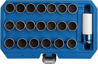 WINTOOLS Compatible for 21PC Master Lock Wheel Nut Stud Key Set Removal Locking Socket for BMW with Socket Adapter