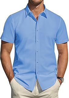 J.VER Men's Short Sleeve Casual Button Down Stretch Stain Proof Formal Plain Dress Shirts