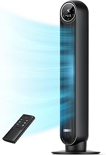 DREO Tower Fan for Bedroom, 28ft/s Velocity, Ultra Quiet Fan, 8 Speeds | 2026 Upgraded DC Motor, 90° Oscillating, 4 Modes Standing Fan, Bladeless Fan for Indoors, Floor Fans with Remote, Black