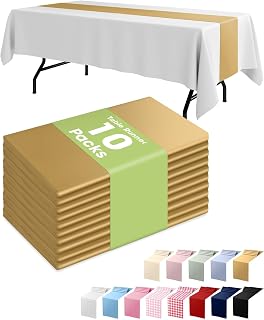 Pureegg Gold Disposable Plastic Table Runner 14x108 Inch | 10 Pack, Party Decor, Centerpiece, Wedding, Birthday, Holiday, Baby Shower, Waterproof, For Table Cloth, Home
