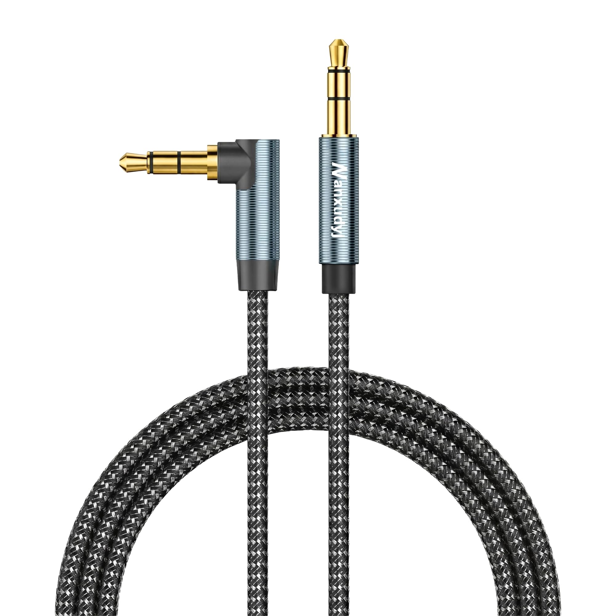 Nanxudyj AUX Cord 6ft, 3.5mm Stereo Audio Cable 90 Degree Right Angle Nylon Brai