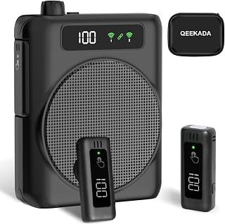 Voice Amplifier for Teachers with 2 Mics, Portable Speaker and Microphone | Wireless Voice Amplifier Personal, Bluetooth Mini Speaker with Lavalier Clip On microphones Set for Yoga Tour Guides Coaches