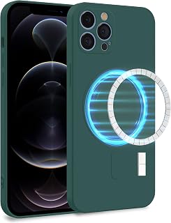 MyGadget [ MagSafe Compatible ] Cover for Apple iPhone 12 Pro - Soft Silicone Dual Layer Case - Case with Camera Protection & Inner Lining - Olive Green