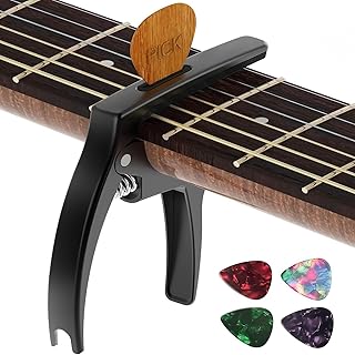 TANMUS Guitar Capo 3in1 Metal Capo for Acoustic&Electric Guitar Accessories | With Pick Holder & 4 Picks, Fits Ukulele, Mandolin, Banjo & String Instruments