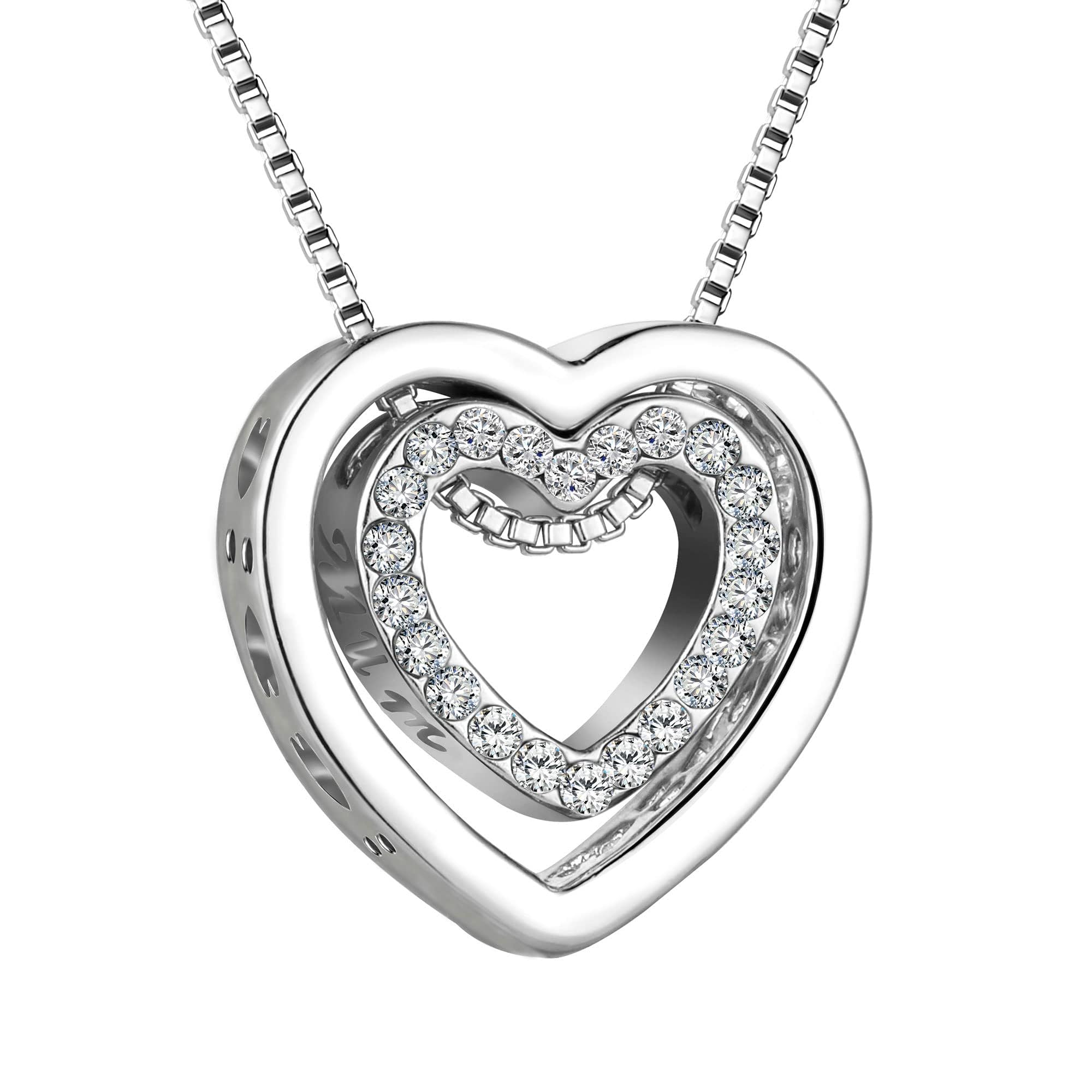 Double Heart Pendant Necklace for Women - Crystal-Accented Romantic Jewelry with