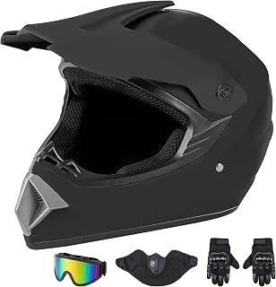 CARTMAN Matte Black Adult Full Helmet Large, DOT Approved ATV Dirt Bike | Matte black full-face. Adult/Teen. DOT ABS, vented, weatherproof, adjustable. Goggles/gloves. Street, dirt, snow.