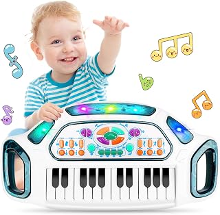 24 Key Toddler Piano Keyboard with Dynamic Lights Music Toy for Kids | Multifunctional Electronic Musical Instrument Toy, for Boys Girls Ages 2-4, Birthday Gifts