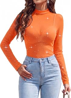 Avidlove メッシュ トップ レディース 長袖 ラインストーン シアー シャツ スパークル シースルー ブラウス クラブウェア XS-XXL