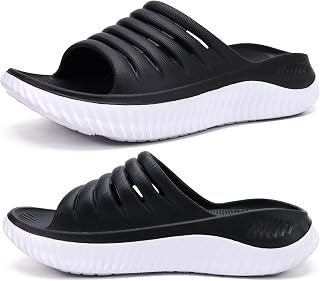 KuaiLu Men's Winter Closed Toe Knitted Memory Foam Slippers Comfortable Warm Furry Plush Wool Non-Slip Home Shoes, Black White, 36 EU