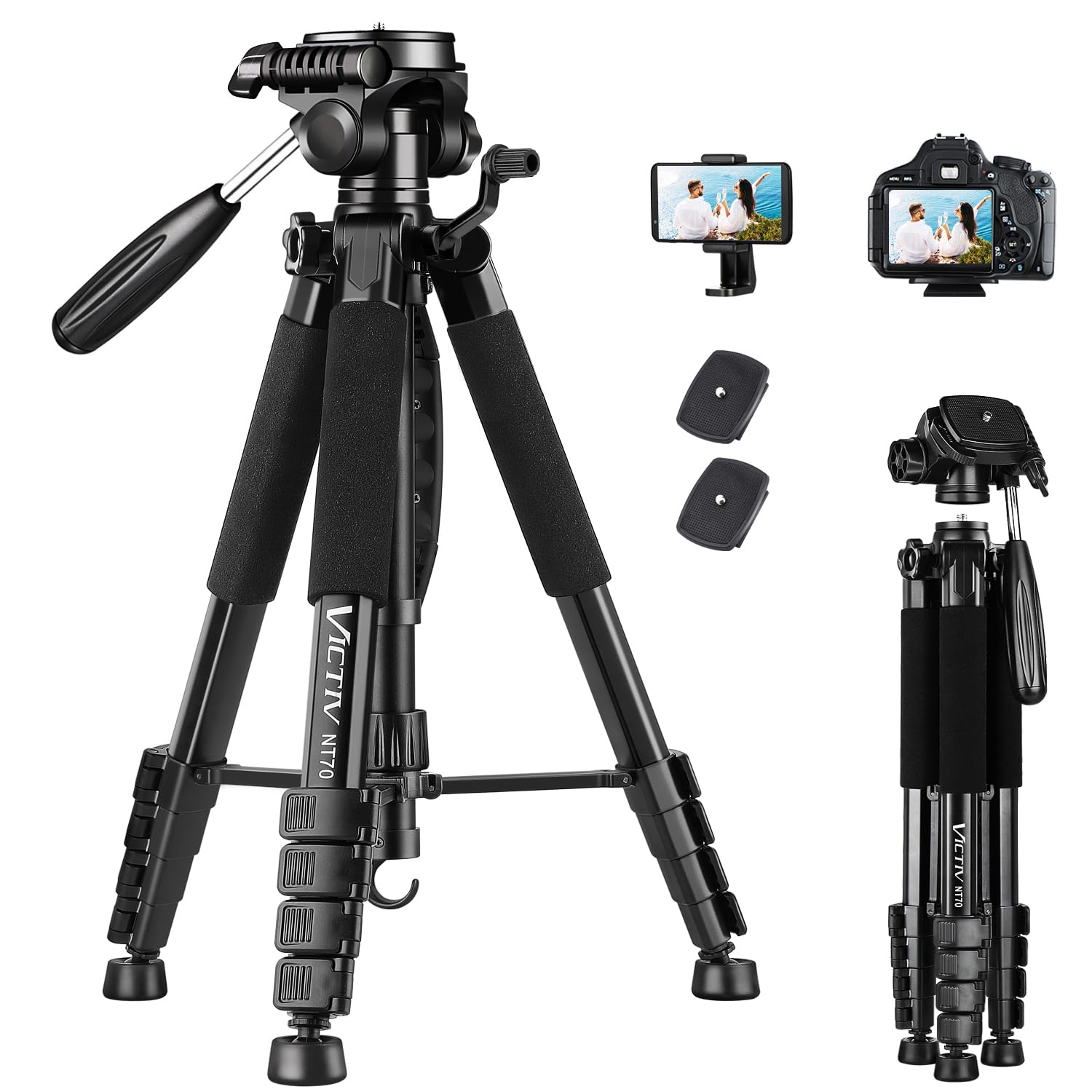 VICTIV 74” Camera Tripod, Tripod for Camera and Phone with Phone Holder | Alumin