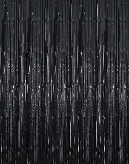 GOER 6.4 ft x 9.8 ft Metallic Tinsel Foil Fringe Curtains,Pack of 2 Party Streamer Backdrop for Birthday,Graduation Decorations and New Year Eve (Black)