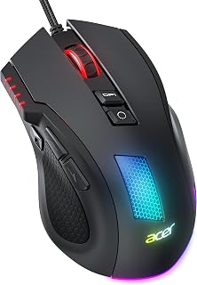 Acer Wired Gaming Mouse, 12800 DPI Computer Mouse with High Optical Sensor | Ergonomic Mouse Customized 6 Programmable Buttons, 12 RGB Backlights, and Rapid Fire Button with Driver for Laptop, PC, Mac