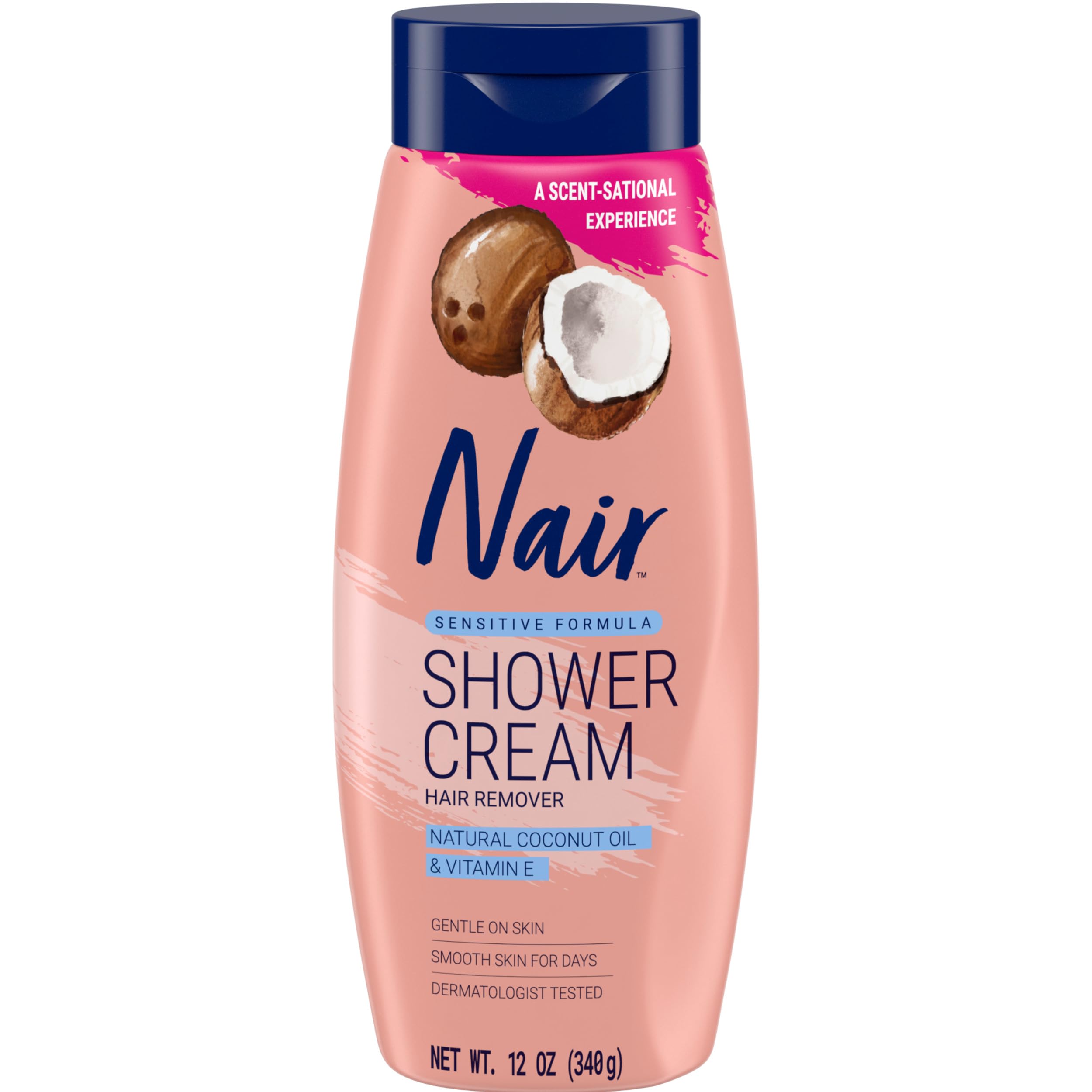 Nair Sensitive Shower Hair Removal Cream, Coconut Oil & Vitamin E, 12 Oz | Sensi