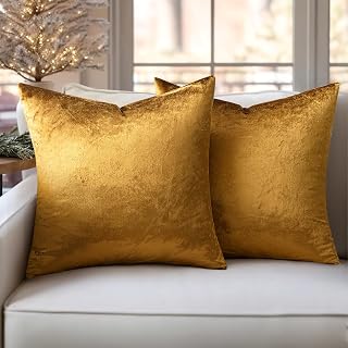 Set of 2 Velvet Cushion Covers, 40 x 40 cm, Dark Gold, Decorative