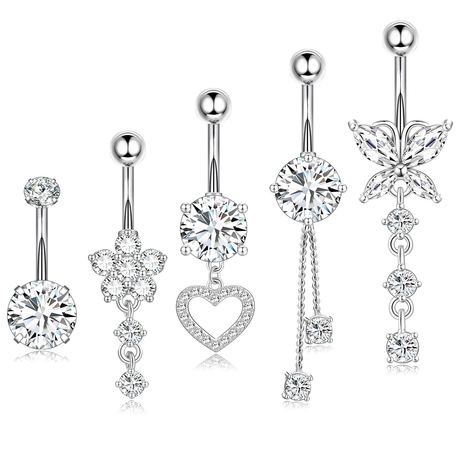 hautllaif 5pcs Belly Button Bars,14G Dangly Belly Button Piercing Jewellery | Hy