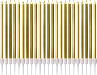 LUTER Long Metal Candle Gold Candle Birthday Candles with Holder Cake Candles for Birthday Wedding Party Decor(24 Pieces)