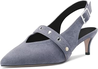 HDEUOLM Women's Stiletto Mid Heel Pointed Toe Sandals Slingback Slip-on Buckle Closure Party Dress Shoes