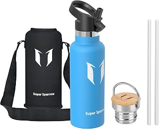 Super Sparrow Stainless Steel Water Bottle – Children's Water Bottle – 500 ml – Standard Mouth Thermal Bottle – BPA Free for Children and Adults, Sports, Office, Yoga, Cycling