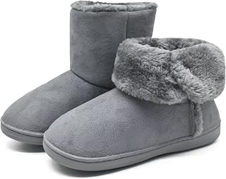 KuaiLu Women's Winter Closed Knitted Memory Foam Slippers Ankle Boots Home Comfortable Warm Furry Plush Leather Non-Slip Slippers