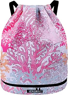 Risefit Waterproof Swimming Bags Drawstring Gym Bags PE Bags String Backpacks for Adults, Kids