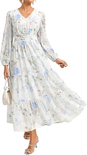 GRACE KARIN Women's Elegant V-Neck Long Sleeve Floral Dress