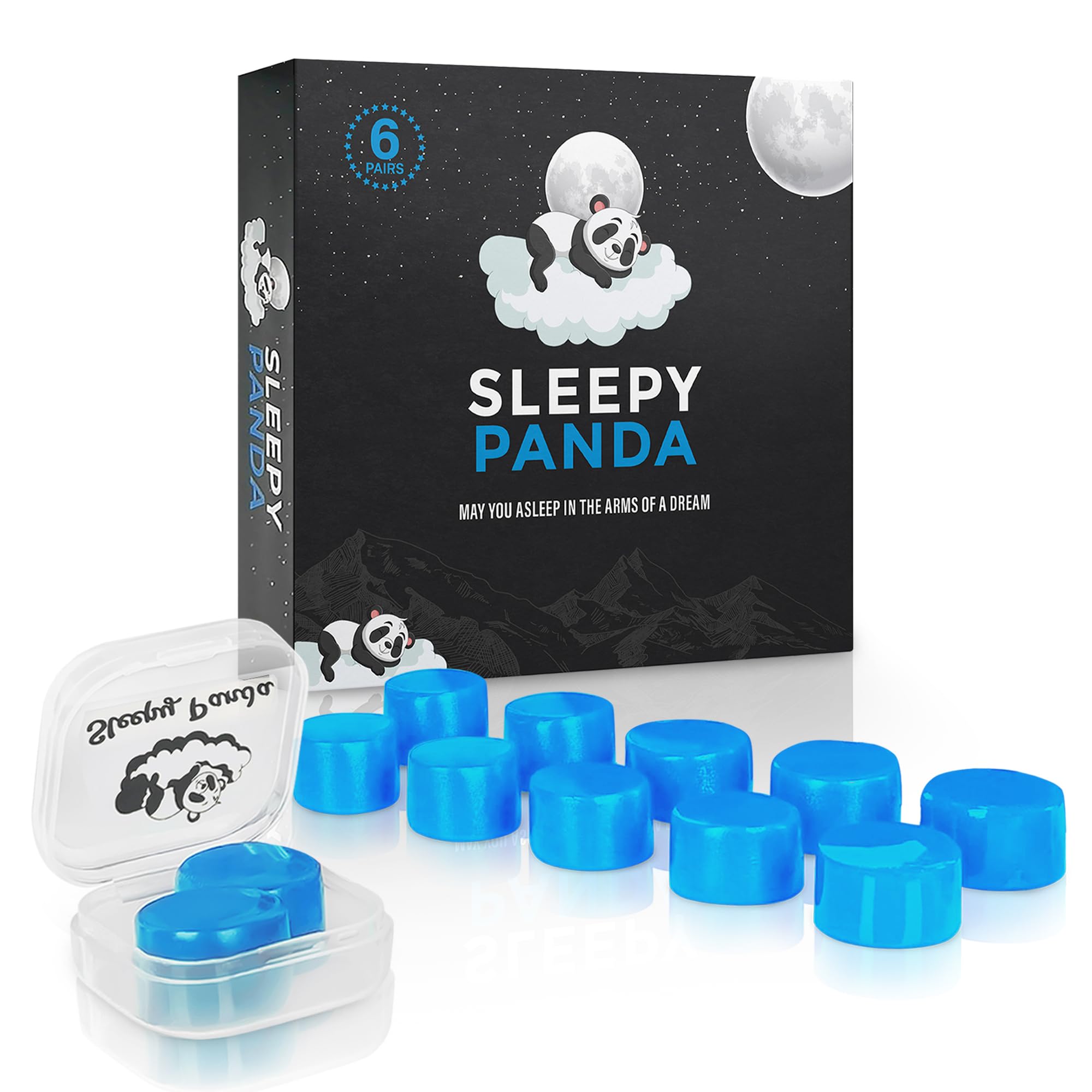 Sleepy Panda - Premium Reusable Soft Silicone Sleeping Earplugs 6 Pairs for Nois