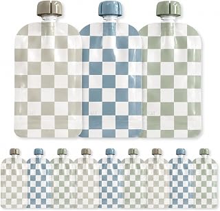Hippypotamus Reusable Baby Food Pouches for Toddlers | 12-Pack 5oz | Dishwasher-Safe | BPA Free | Refillable Squeeze Pouch For Applesauce &amp; Yogurt (Checkered)