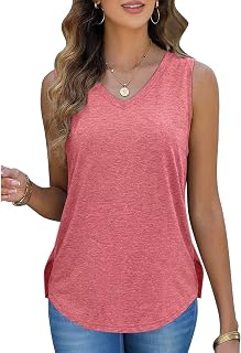Womens V Neck Cute Tanks Tops Curved Hem Sleeveless Spring Summer tees